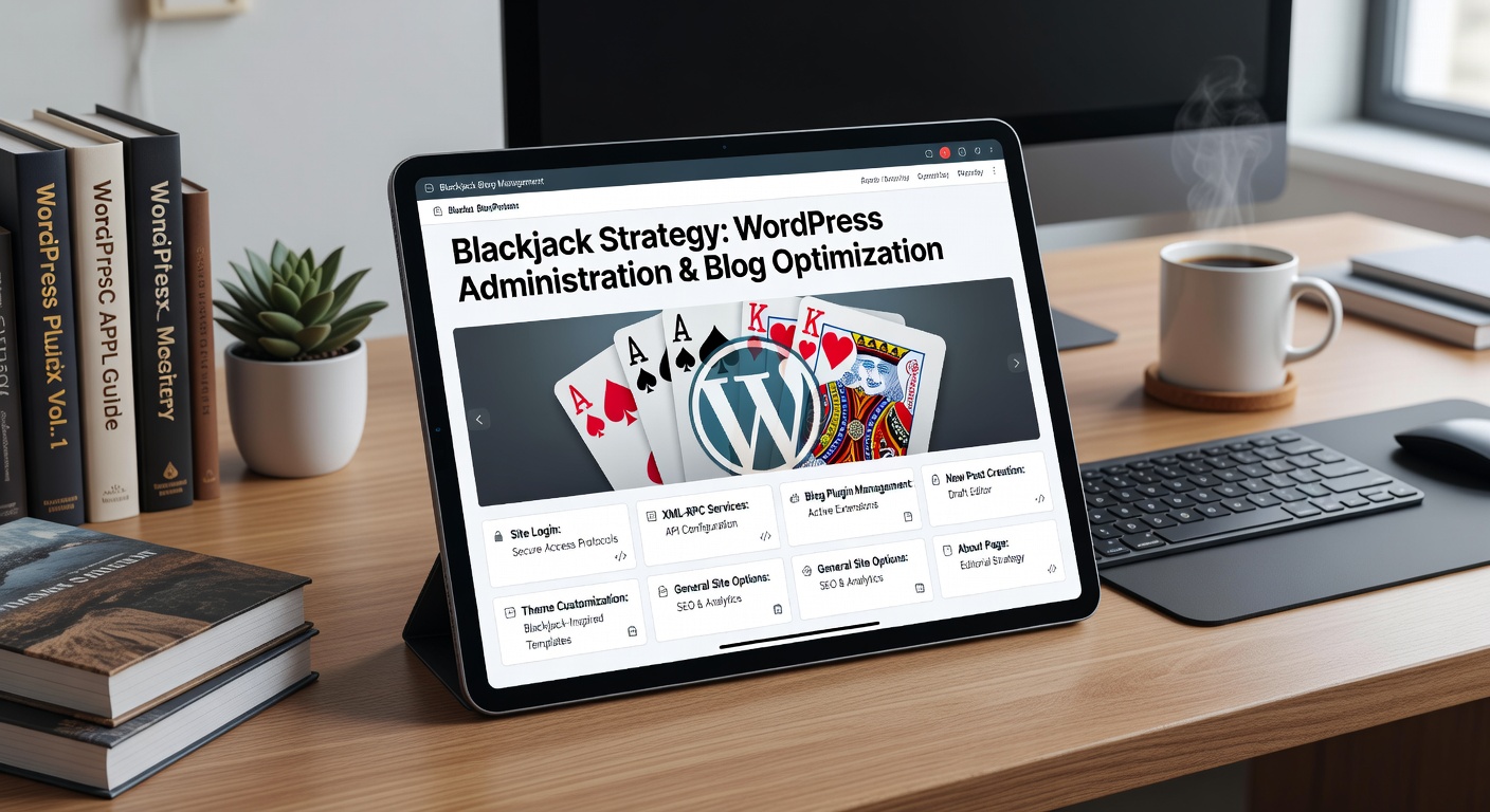 WordPress-dashboard met blackjack-gerelateerde plugins en thema-instellingen zichtbaar