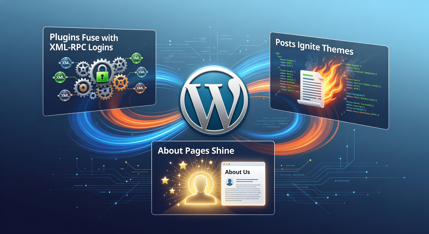 WordPress dashboard met geïntegreerde plugins en XML-RPC voor blackjack blog beheer