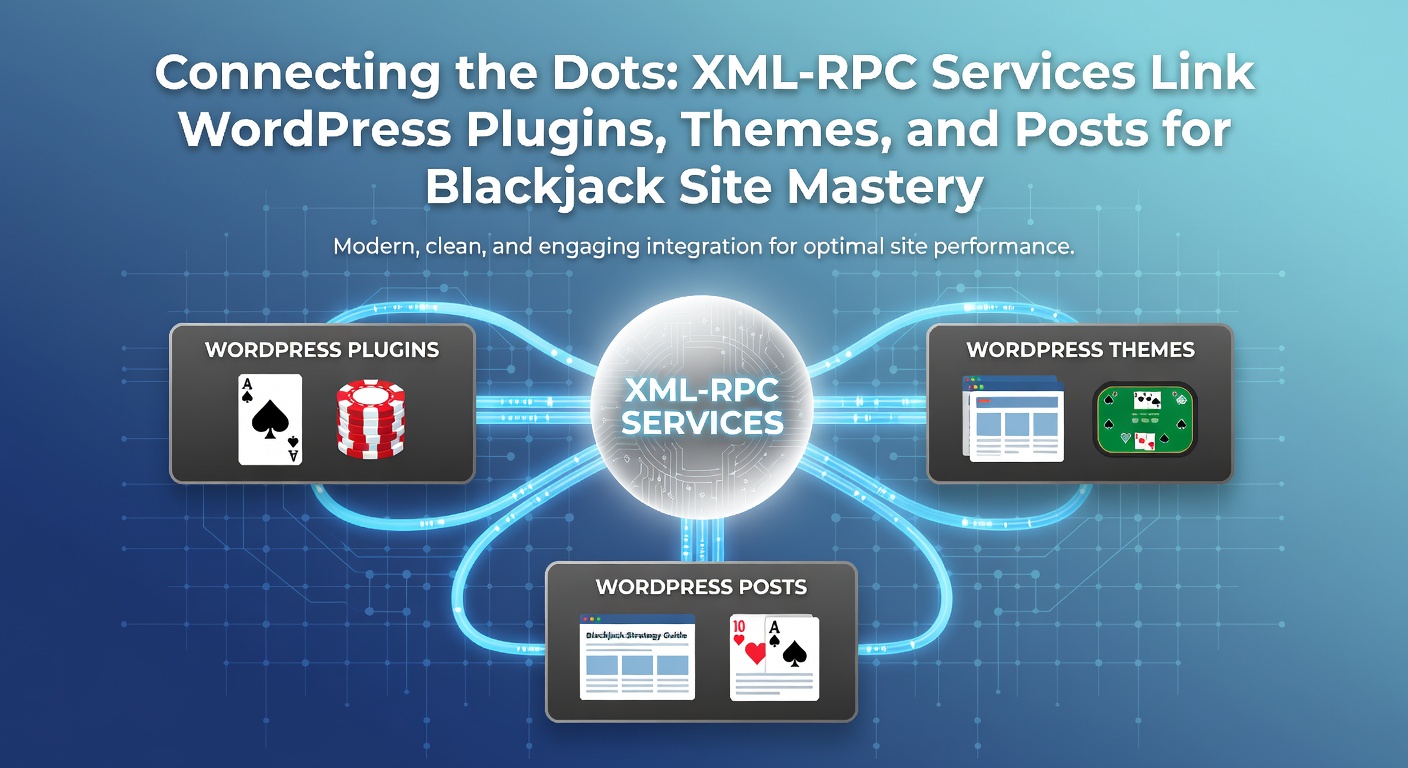 Schematisch overzicht van XML-RPC verbindingen tussen WordPress plugins, themes en posts op een blackjack-site