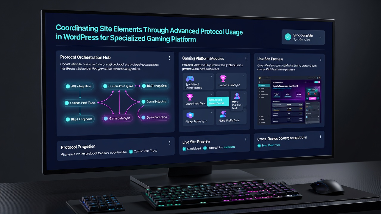 Detailopname van API-configuratie en protocolverbindingen in een WordPress gaming-omgeving