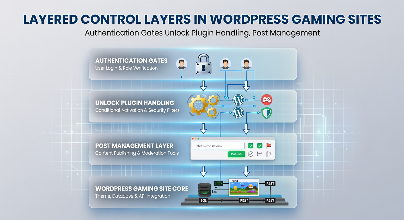 Voorbeeld van een WordPress dashboard met layered controls, tonen plugin-activering en postgeneratie in actie