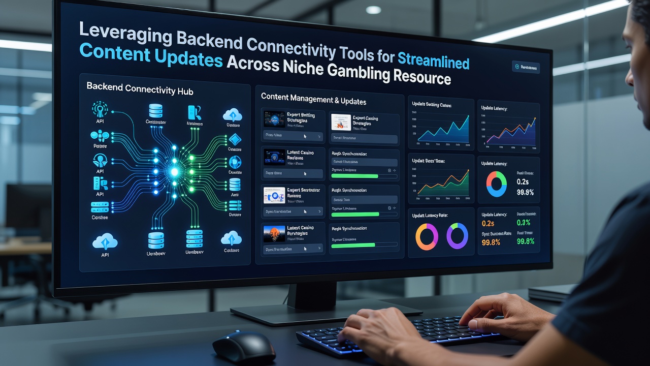 Diagram van content update workflow met backend tools op gambling platforms