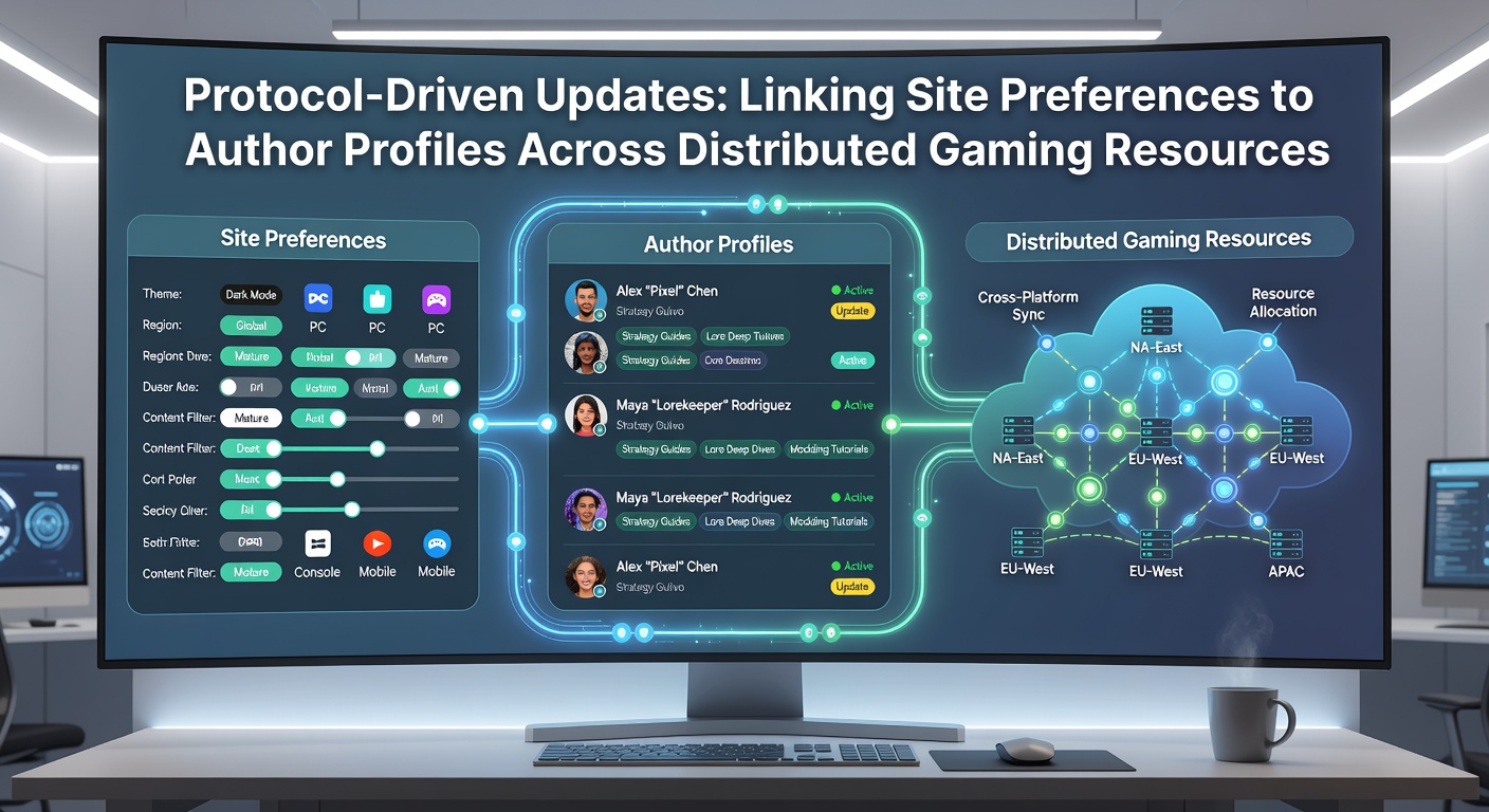 Diagram van gesynchroniseerde auteurprofielen en sitevoorkeuren over gedistribueerde gamingplatforms