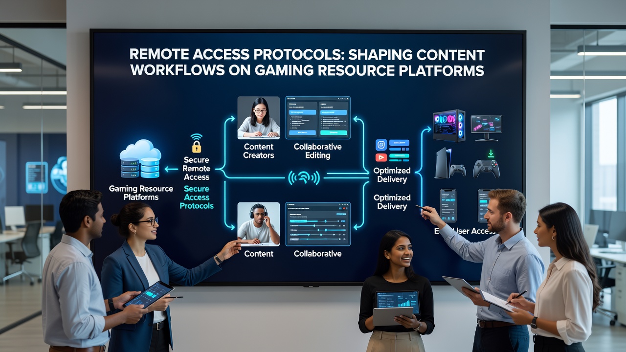 Diagram van VPN- en RDP-integraties in contentworkflows voor gaming resources