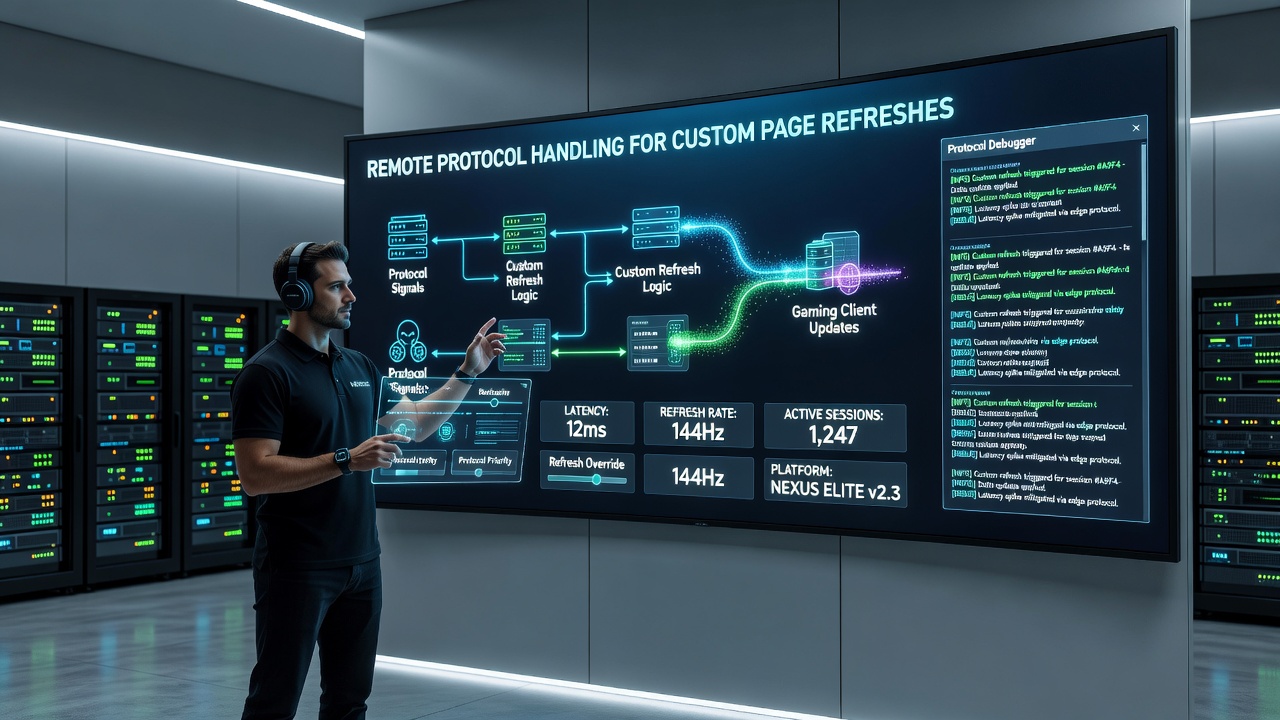 Diagram van aangepaste paginaverfrissingen via remote protocollen in een gaming interface met codevoorbeelden
