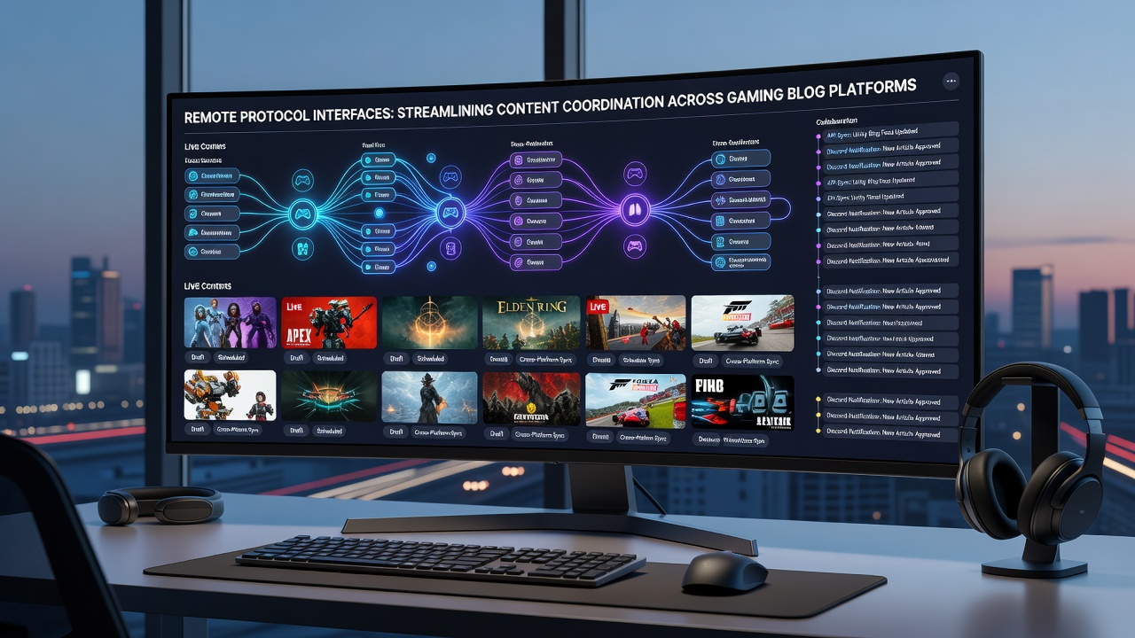 Diagram van content synchronisatie via remote protocol interfaces in gaming blogs