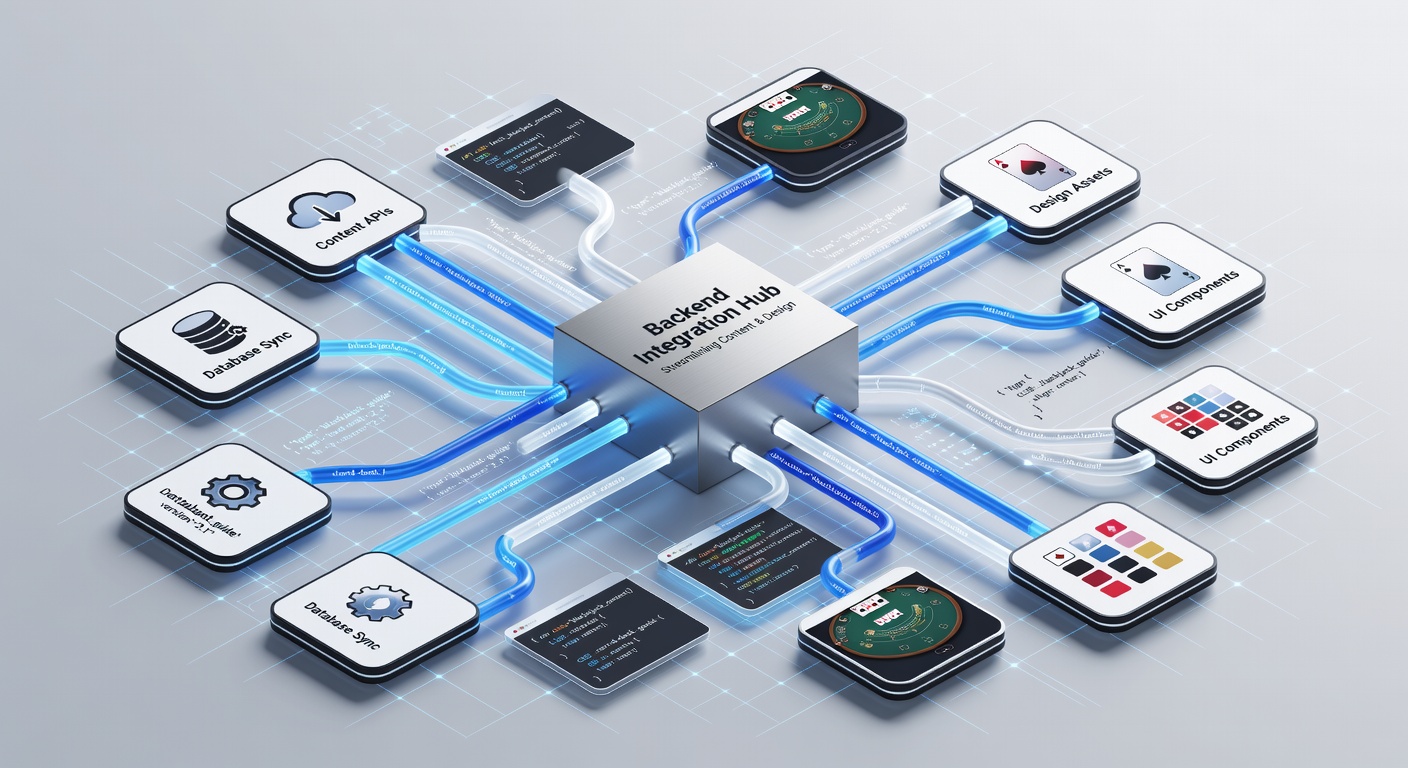 Diagram van backend integraties die content en ontwerp verbinden in blackjack resource centers
