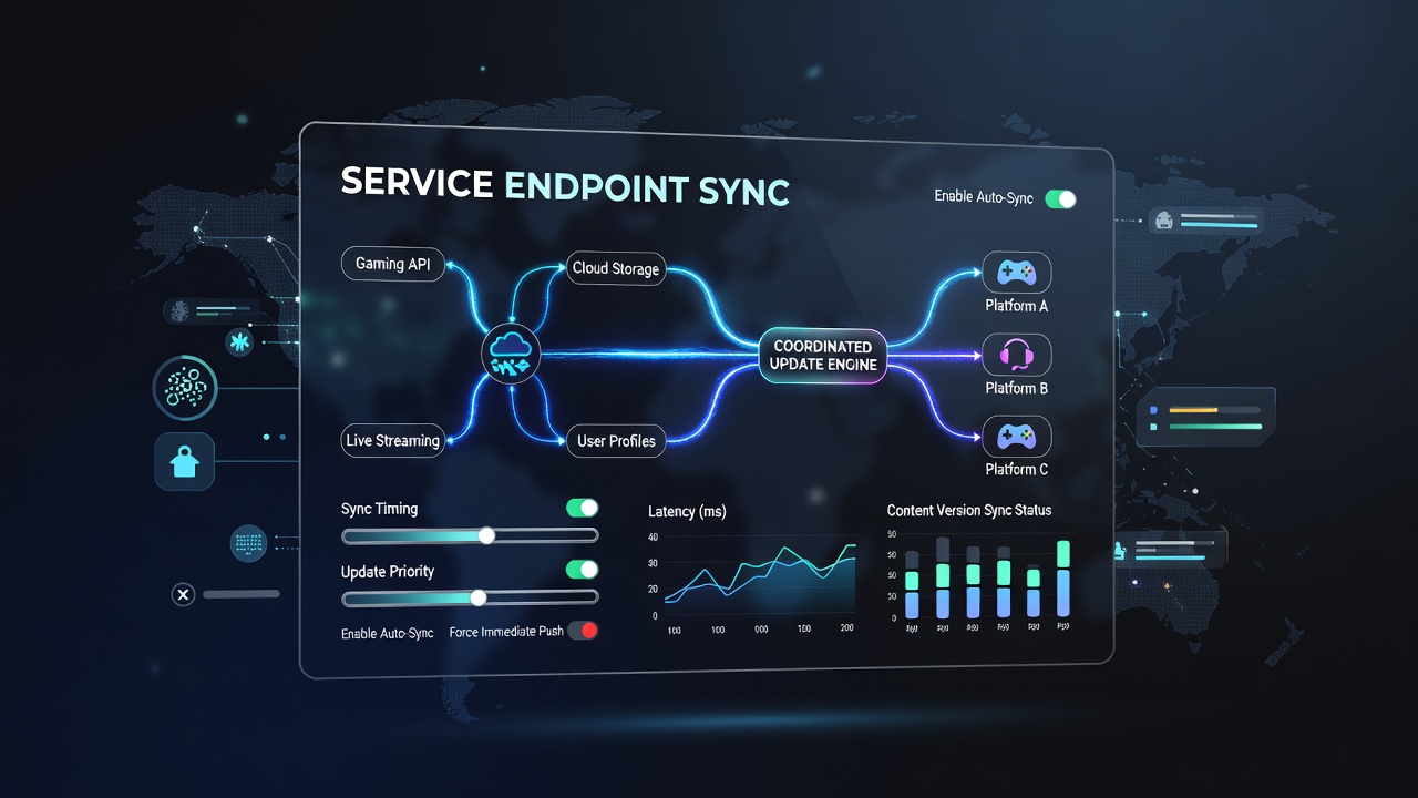Synchroniseren van service-eindpunten met dashboardbedieningen voor gecoördineerde updates op gamingcontentplatforms