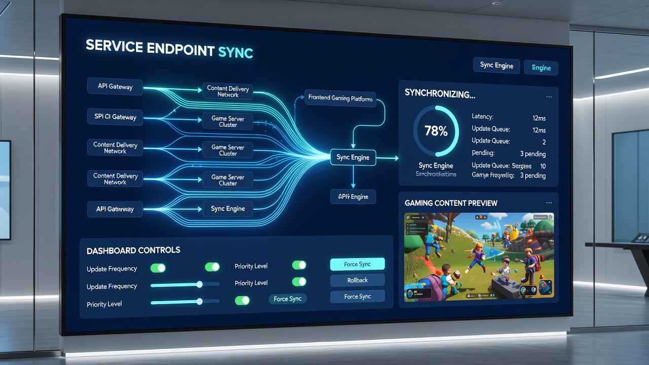 Dashboardinterface met gesynchroniseerde service-eindpunten voor gaming updates