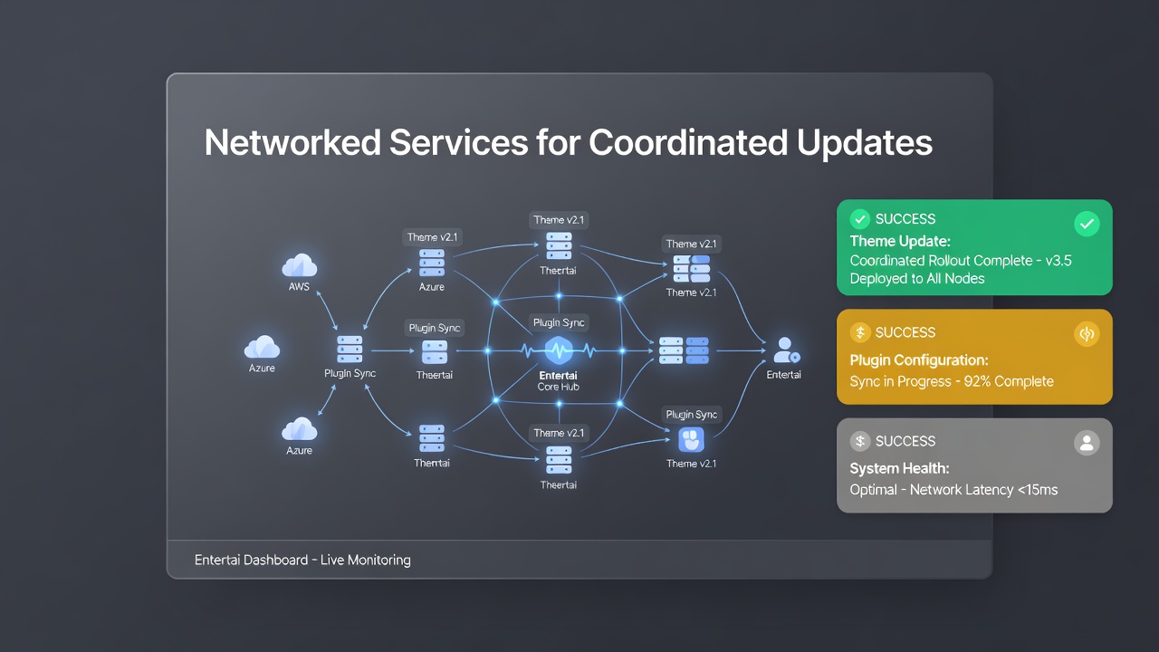 Geautomatiseerde synchronisatie van updates via netwerkdiensten in een entertainmentblogdashboard