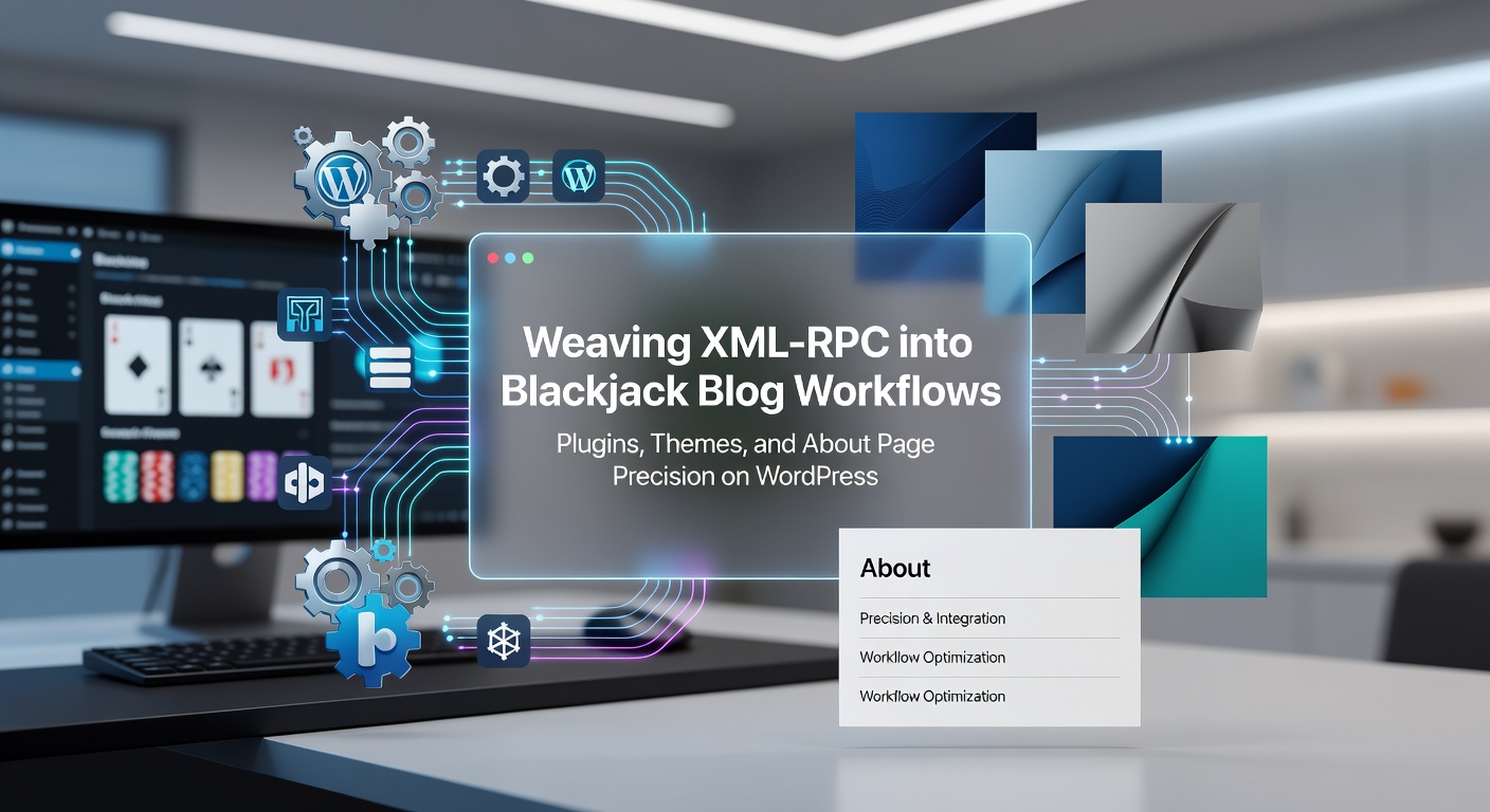 Schermafbeelding van XML-RPC-configuratie in een WordPress-dashboard voor een blackjack-blog, met zichtbare plugin-integraties en theme-opties