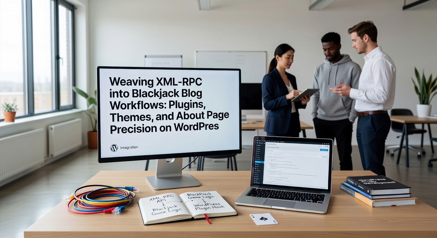 Voorbeeld van een WordPress-theme aanpassing via XML-RPC, met blackjack-gerelateerde kleuren en lay-out voor een blogpost over spelstrategieën