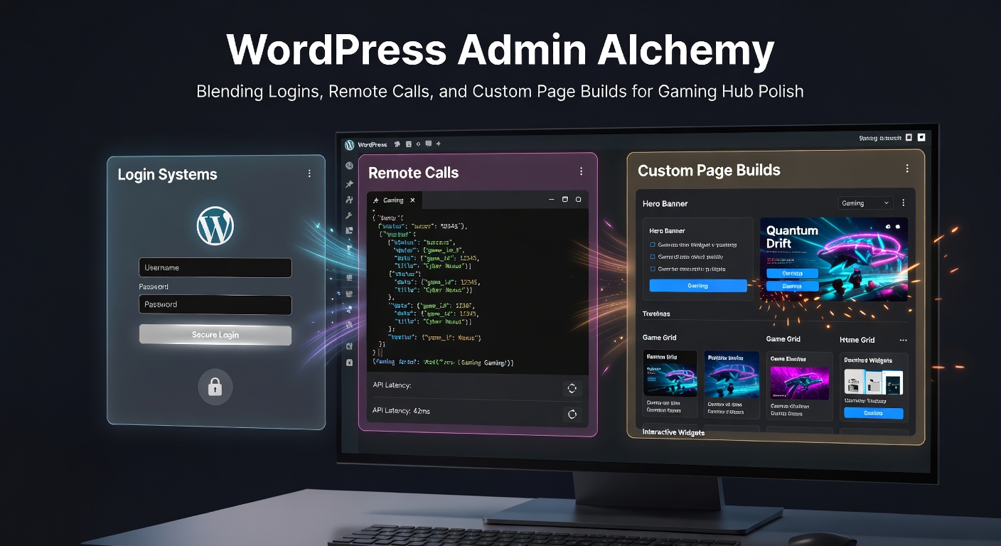Voorbeeld van custom WordPress-pagina met remote data feeds en gaming-hub lay-out