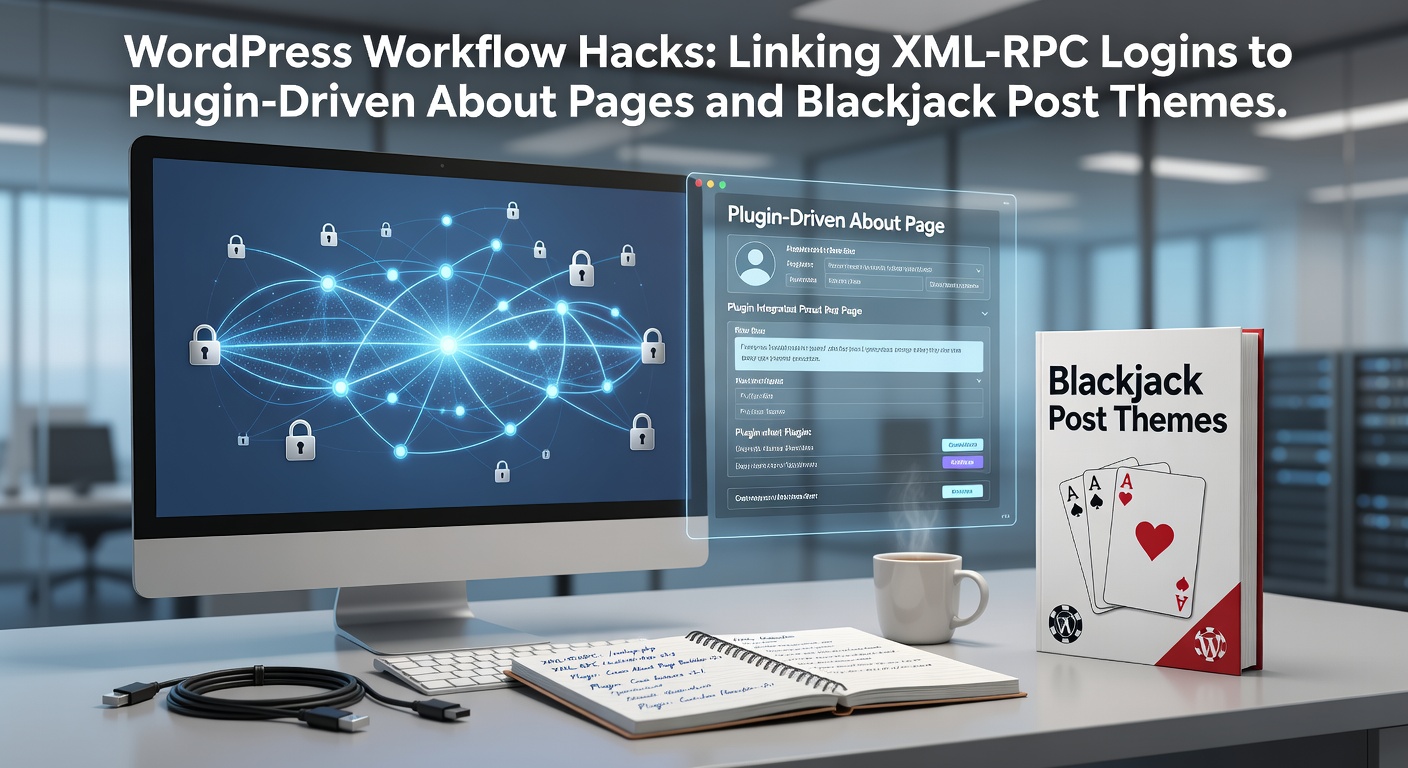 Schermafbeelding van een WordPress dashboard met XML-RPC integratie en plugin-configuratie voor blackjack-thema's